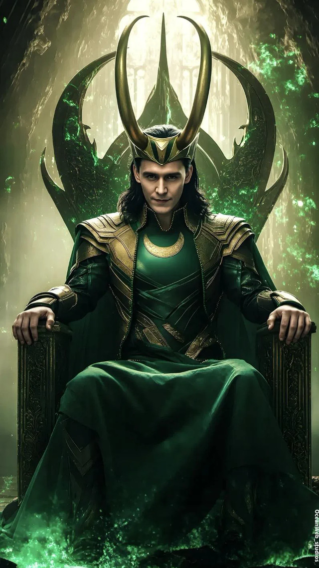 Loki seated before a glowing tree of branching timelines representing the multiverse
