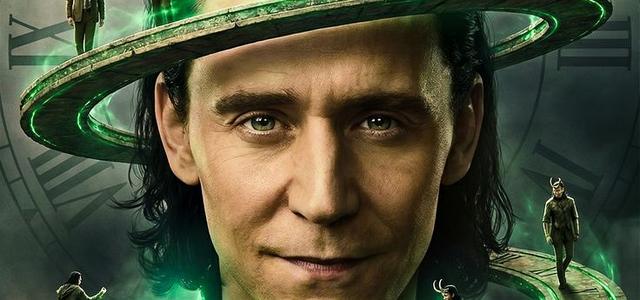 Loki's face beneath a glowing timeline ring lined with his own variants, official Loki series key art