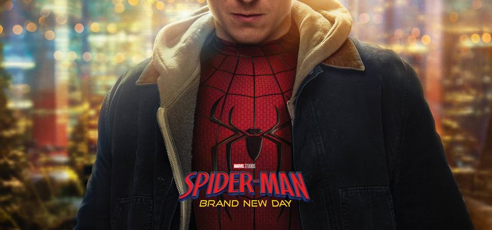 Official Spider-Man: Brand New Day key art, Peter Parker in a hoodie over his suit against a neon-lit city