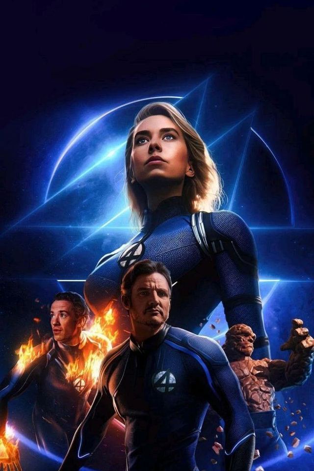 Poster art for The Fantastic Four: First Steps showing the four team members posed together