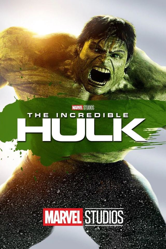 Theatrical poster for The Incredible Hulk, 2008, Edward Norton as Bruce Banner in silhouette