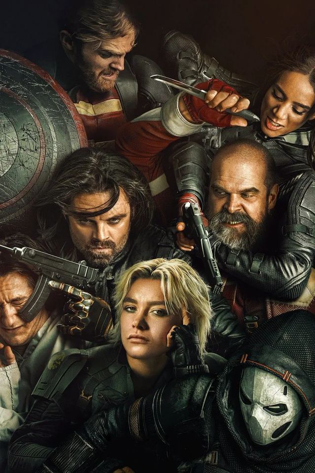 Theatrical poster for Marvel Studios' Thunderbolts* featuring the assembled team