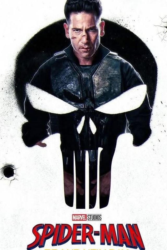 The Punisher's skull emblem on a poster with a dark New York City backdrop