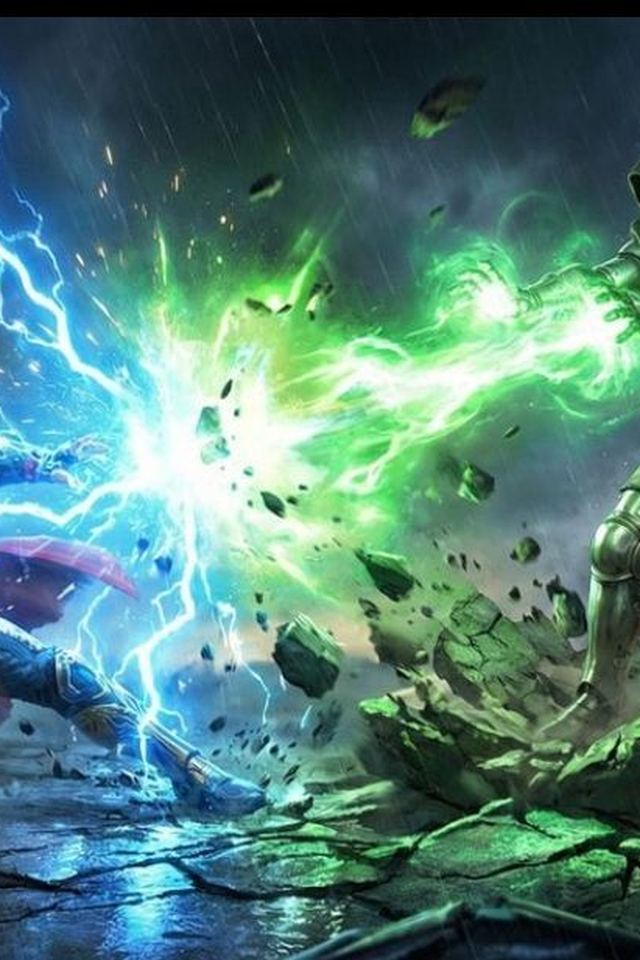 Doctor Doom facing off against Thor in fan art imagining the two storylines colliding